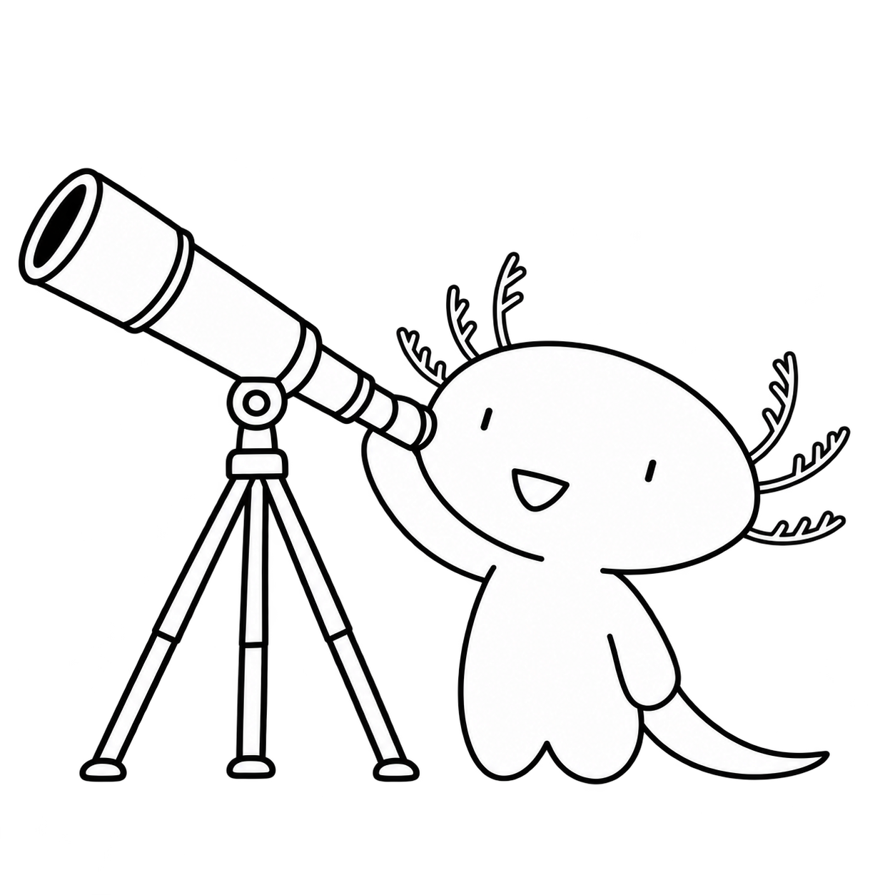 Oopsonaut sonríe mientras observa las estrellas con un telescopio desde la Luna.